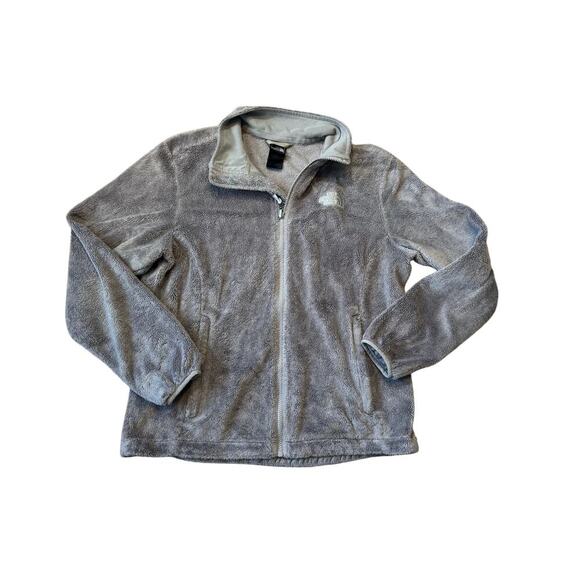 THE NORTH FACE WOMENS Zip up FLEECE, size womens Large. Fuzzy & Warm!! Lt. Gray - Picture 1 of 11
